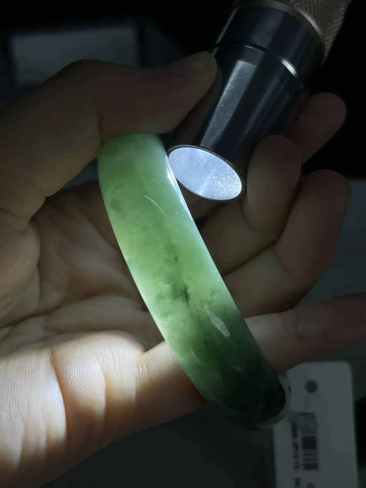 正圈54圈口，翡翠糯化种飘绿手镯