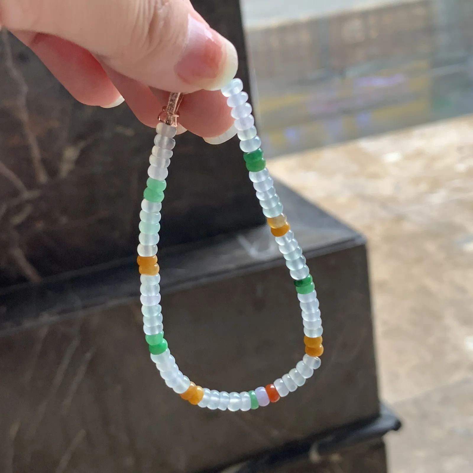 冰种三彩算盘珠手串