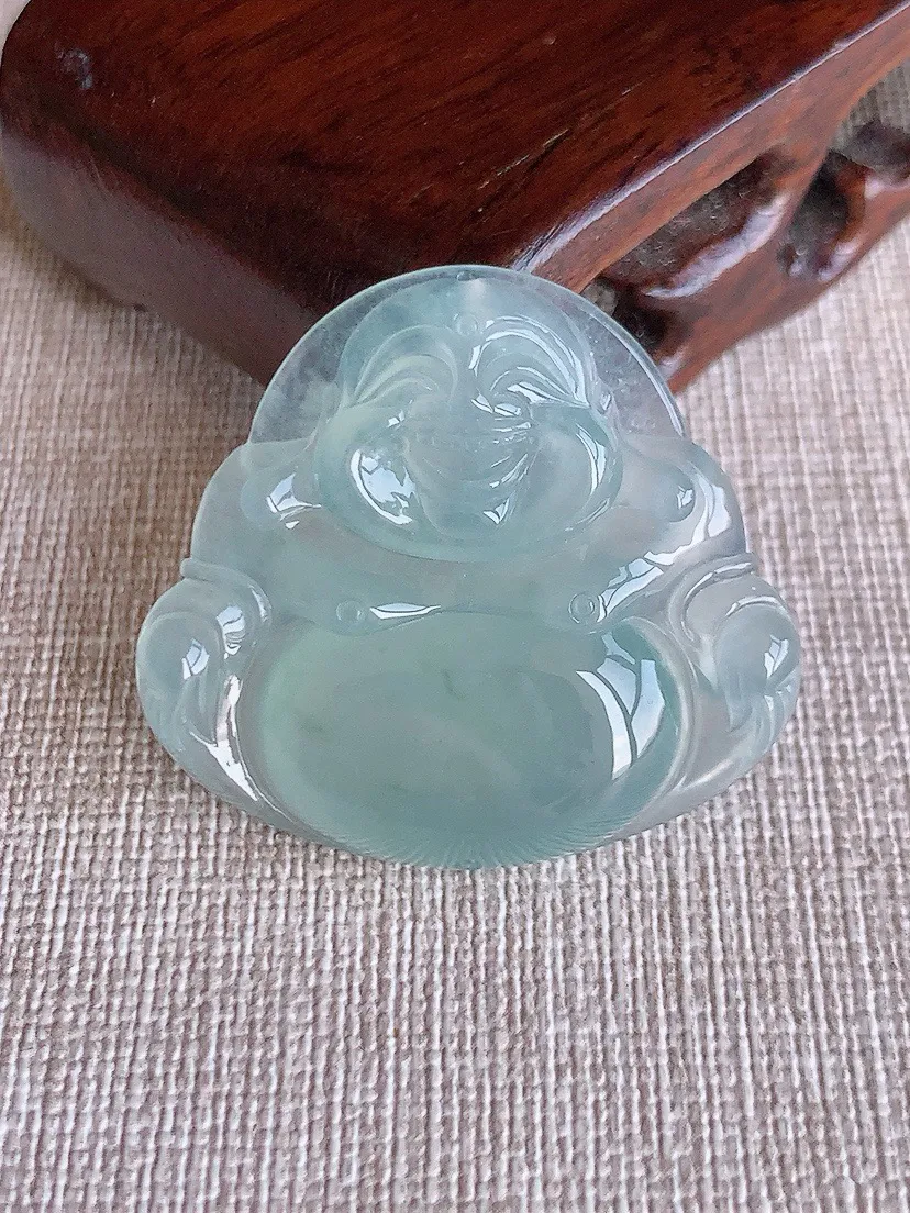 a货翡翠老坑冰种晴水佛公吊坠 尺寸33×36.3×6mm 重量11.35g 0810