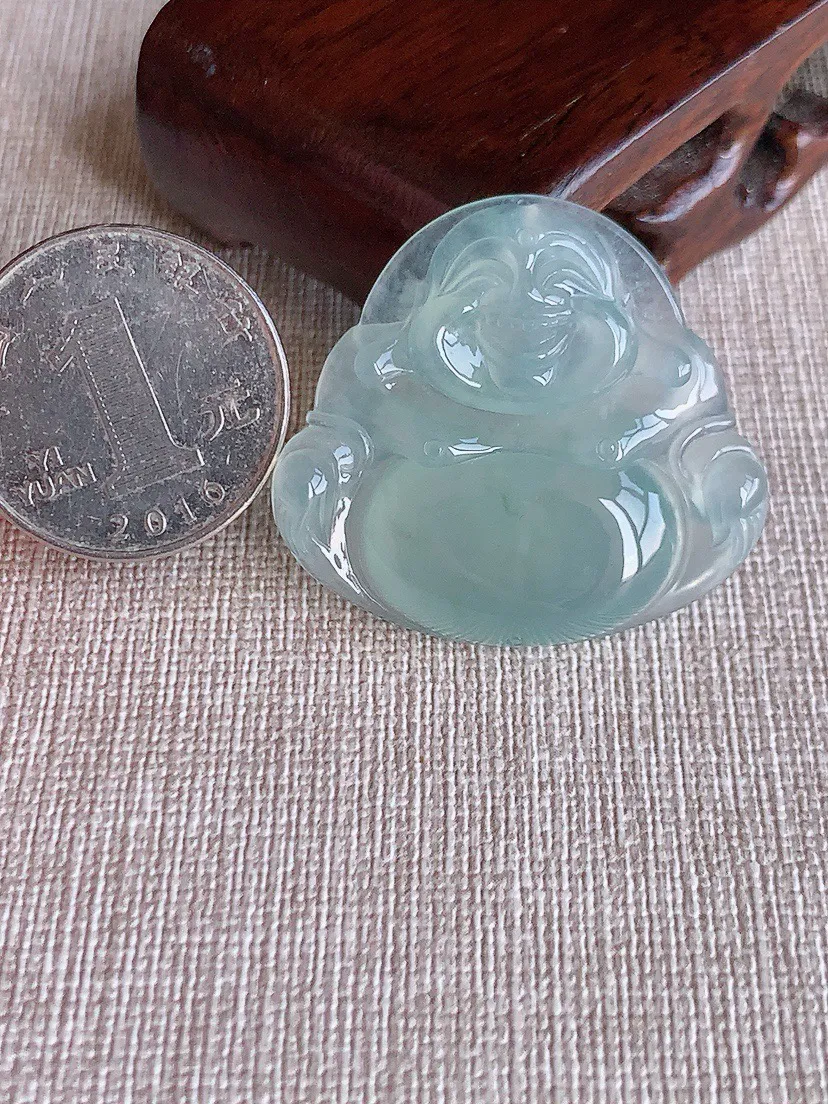 a货翡翠老坑冰种晴水佛公吊坠 尺寸33×36.3×6mm 重量11.35g 0810