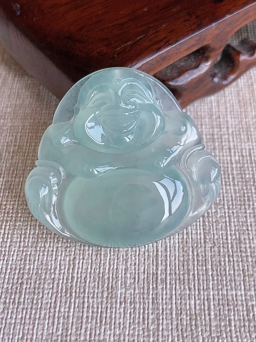 a货翡翠老坑冰种晴水大佛公吊坠 尺寸34.7×37.7×6mm 重量12.88g 0810