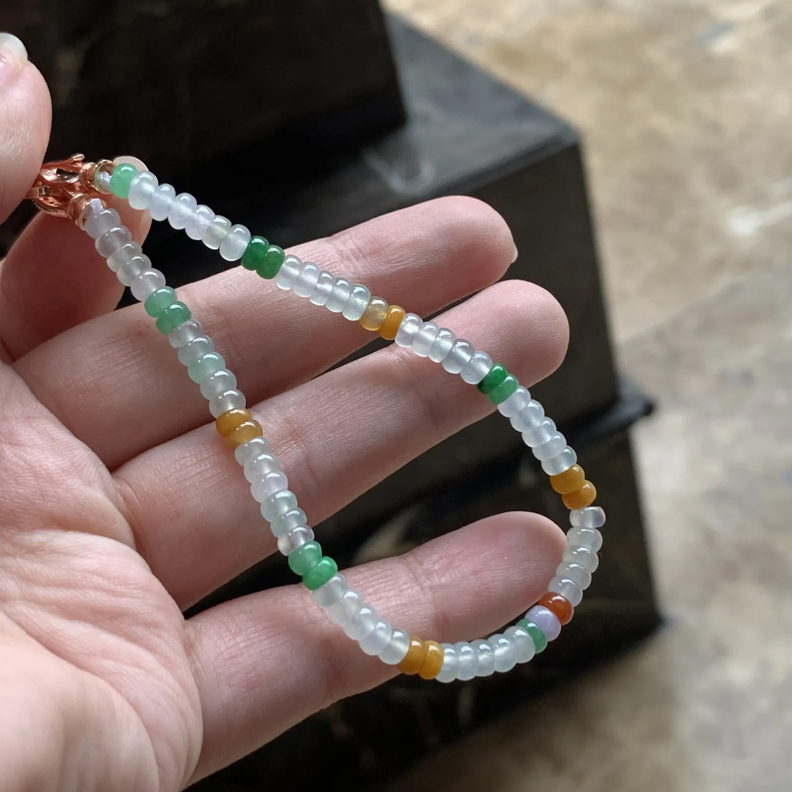 冰种三彩算盘珠手串