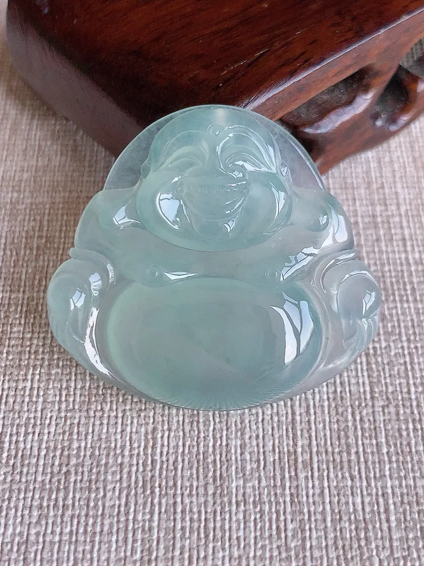a货翡翠老坑冰种晴水大佛公吊坠 尺寸34.7×37.7×6mm 重量12.88g 0810