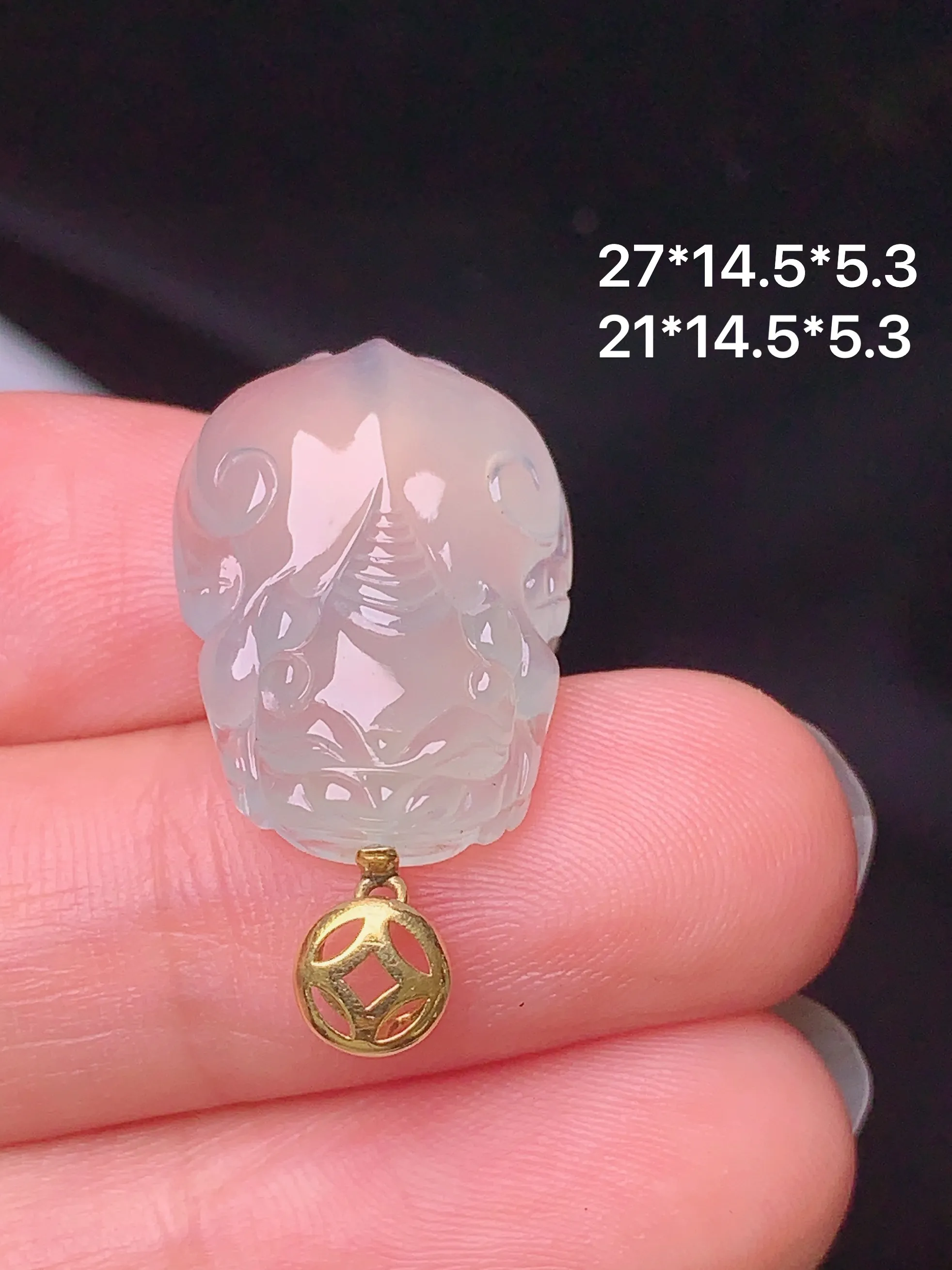 18k金镶嵌冰种貔貅吊坠 玉质细腻 色泽清新艳丽 整体尺寸27*14.5*5.3