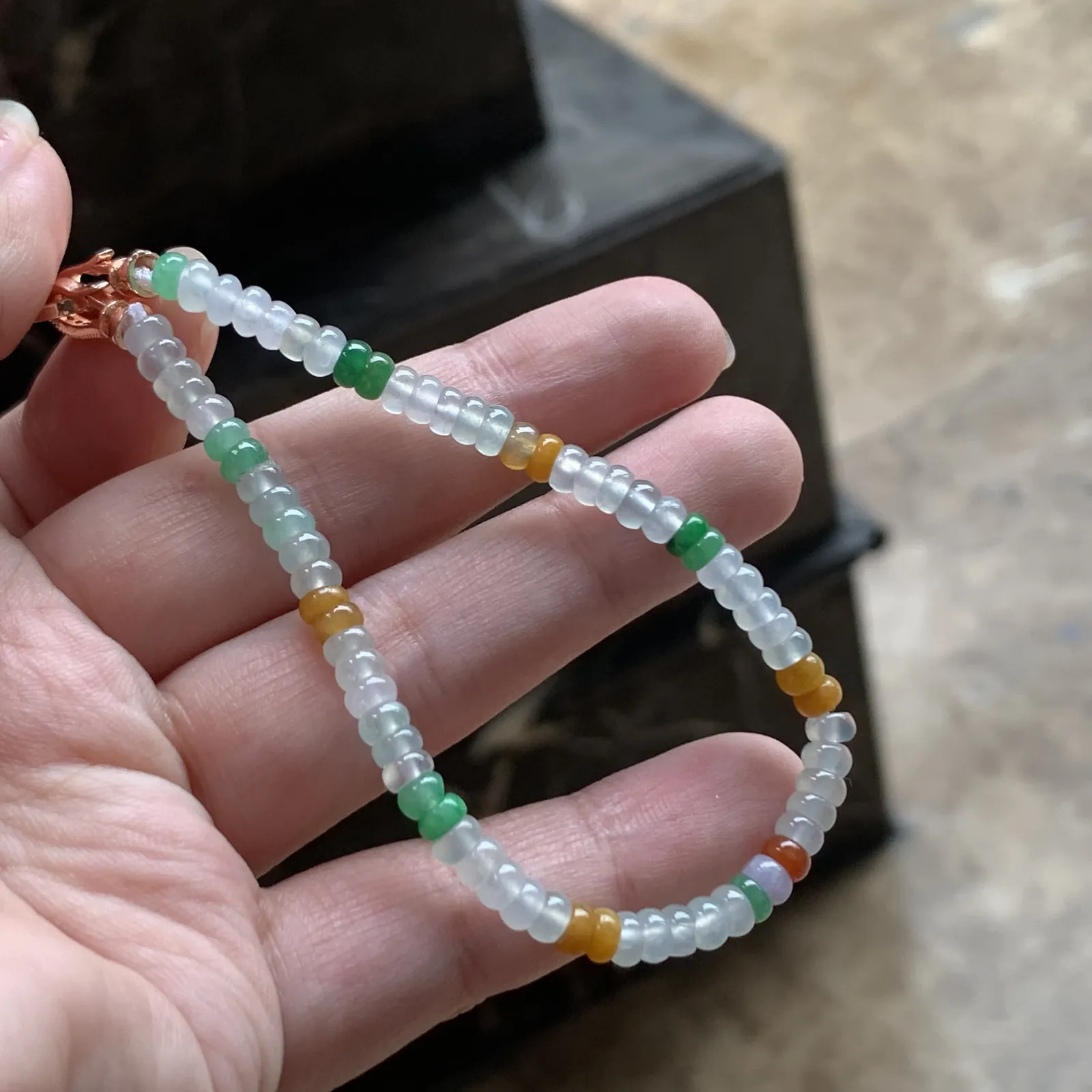 冰种三彩算盘珠手串