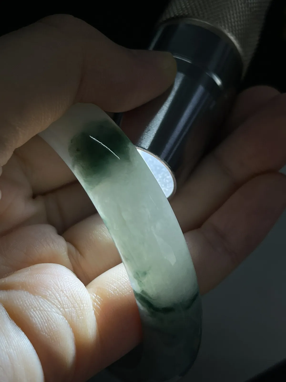正圈57圈口，翡翠糯化种绿色手镯