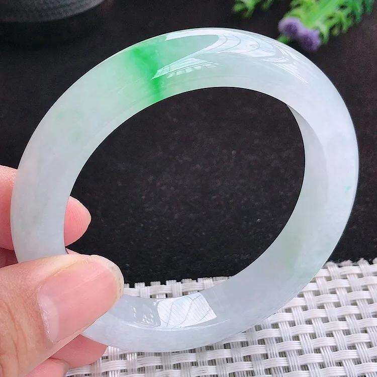 自然光57.5/12.5/9.4老坑冰胶果冻飘阳绿手镯翡翠玉镯百搭