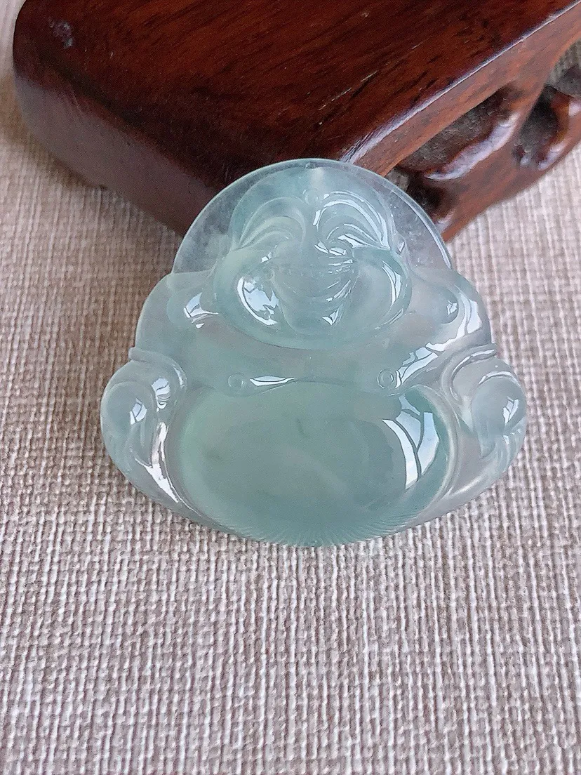 a货翡翠老坑冰种晴水佛公吊坠 尺寸33×36.3×6mm 重量11.35g 0810