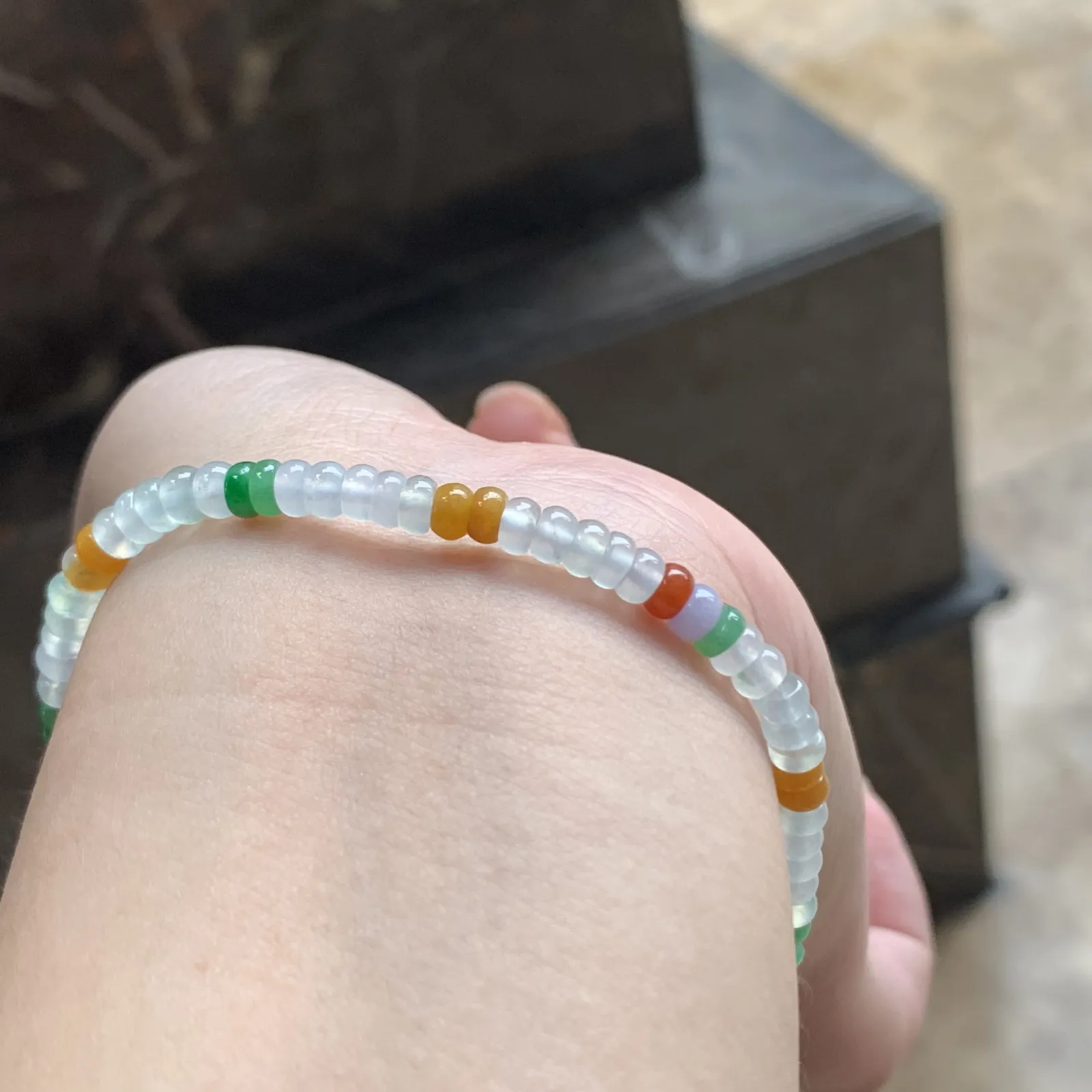 冰种三彩算盘珠手串