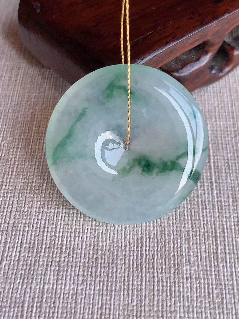 a货翡翠老坑冰种飘花平安扣吊坠 尺寸34.6×5.4mm 重量13.90g 0810