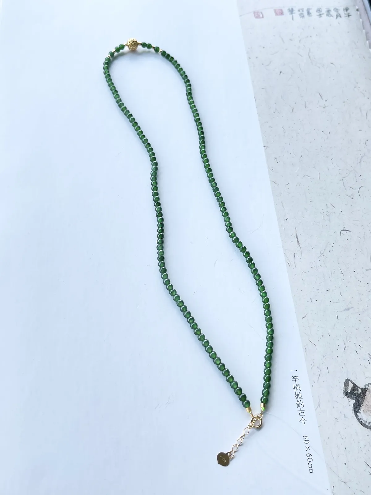 星翠满绿小米珠18K金花丝隔珠锁骨链