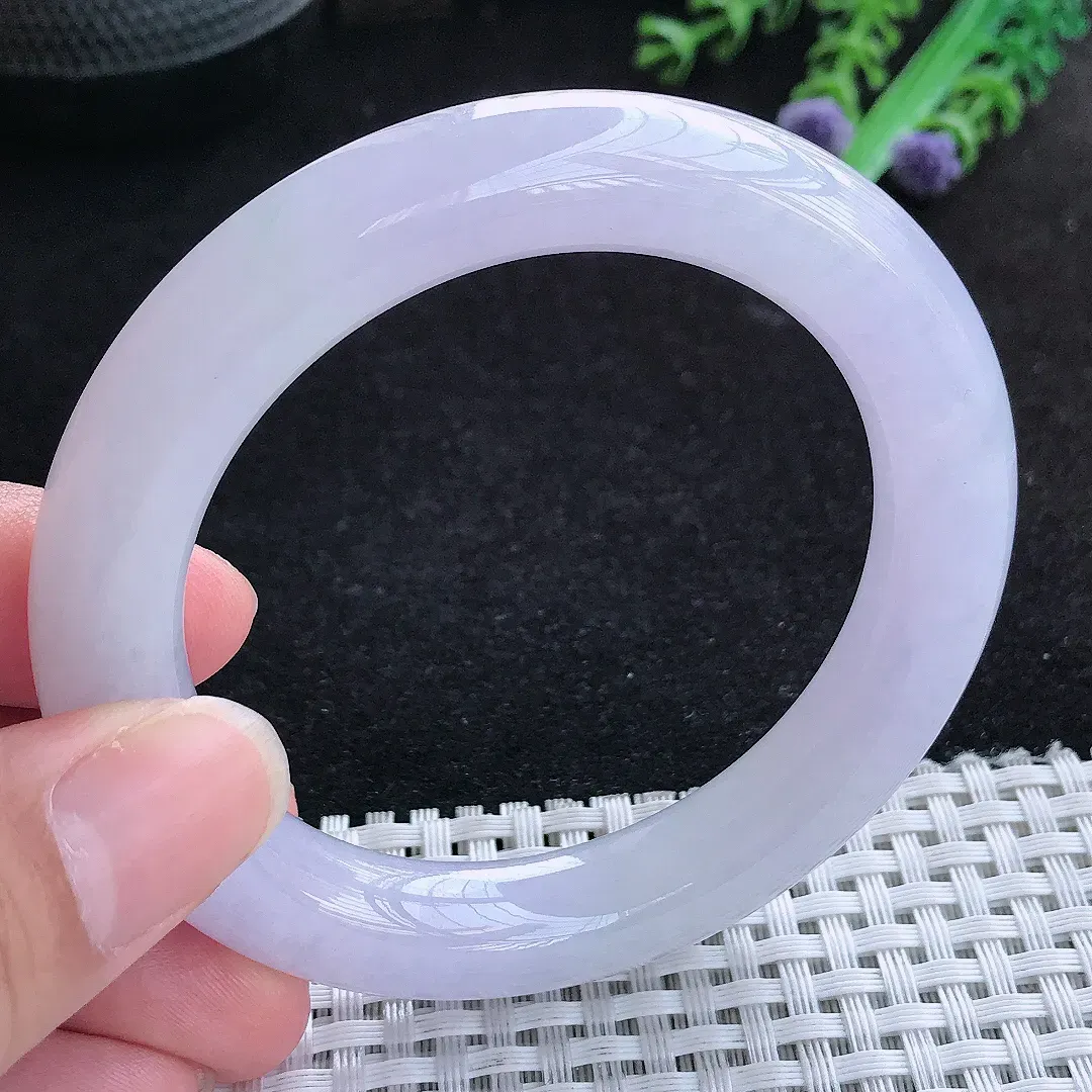 自然光54/10.7/10.8老坑冰胶果冻紫罗兰圆条手镯翡翠玉镯女款百搭