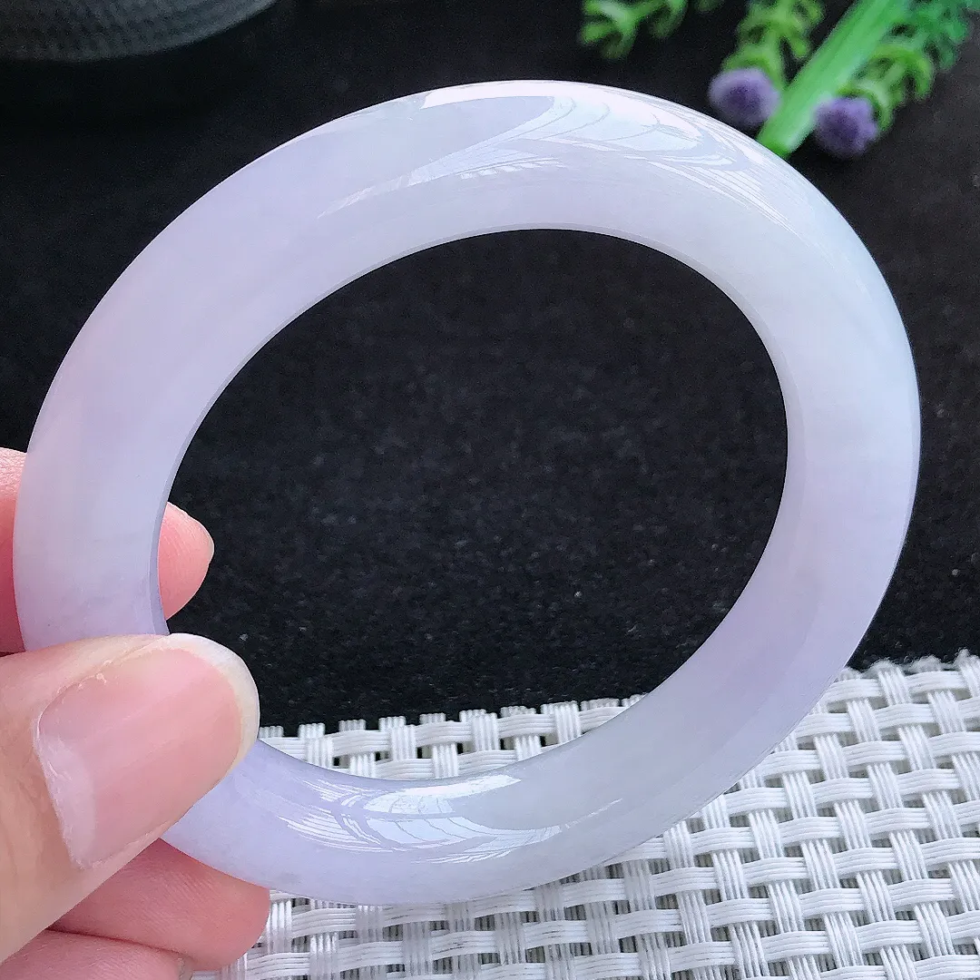 自然光54/10.7/10.8老坑冰胶果冻紫罗兰圆条手镯翡翠玉镯女款百搭