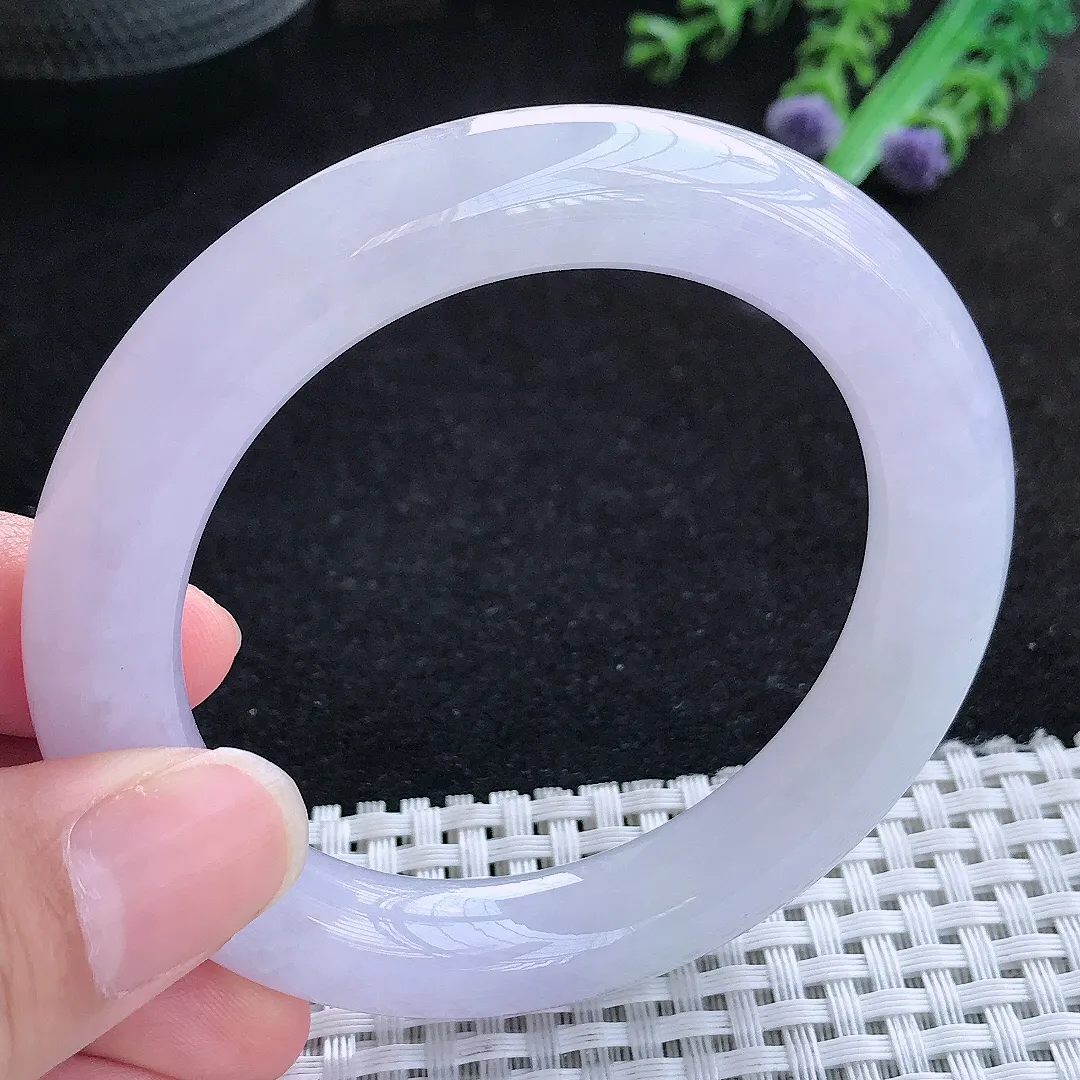 自然光54/10.7/10.8老坑冰胶果冻紫罗兰圆条手镯翡翠玉镯女款百搭