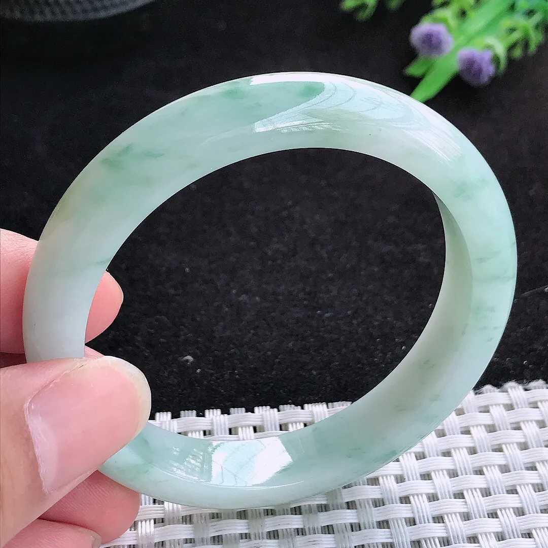 自然光53.5/11.6/7.9老坑冰润飘花手镯翡翠玉镯女款百搭