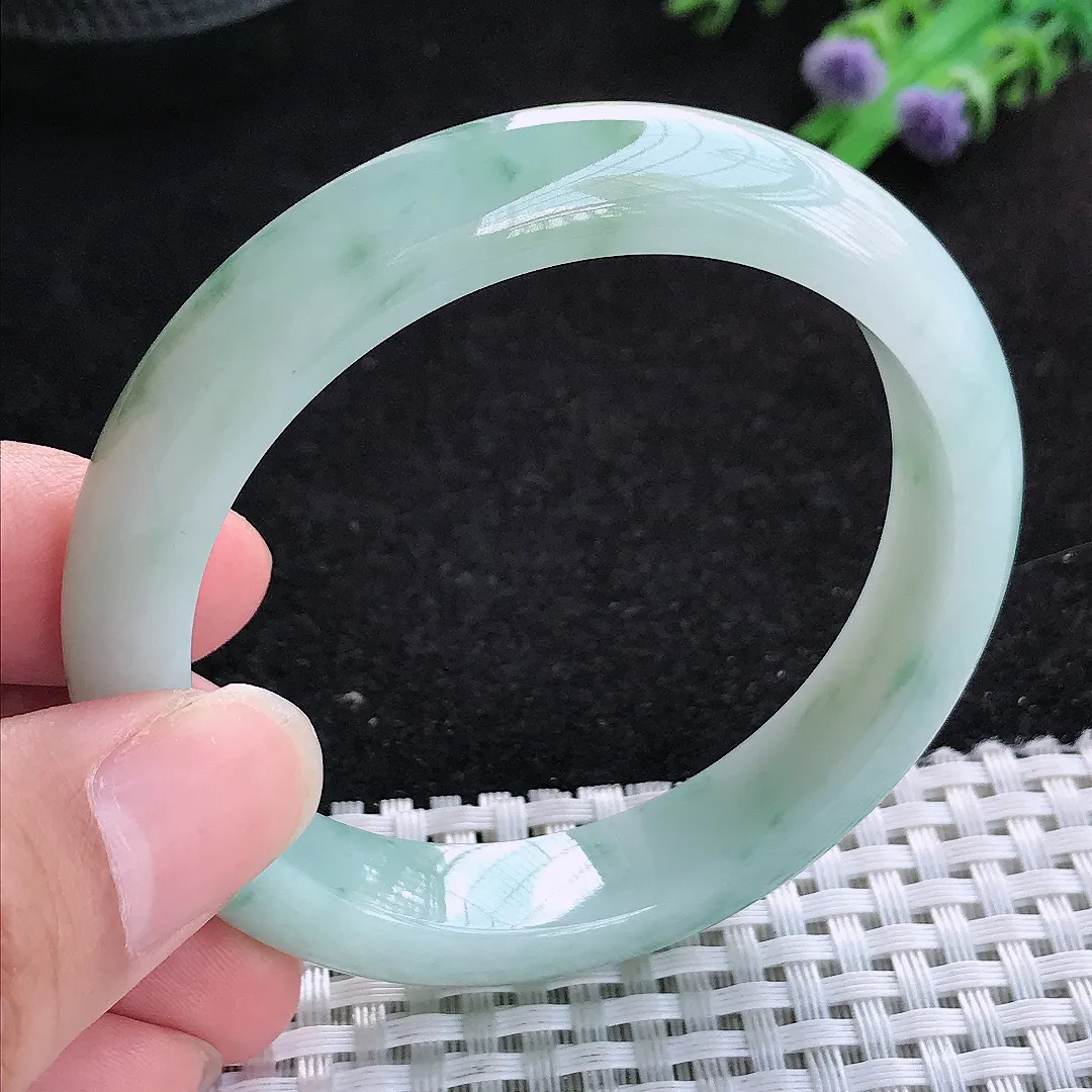 自然光53.5/11.6/7.9老坑冰润飘花手镯翡翠玉镯女款百搭