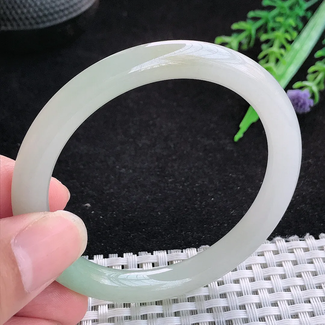 自然光53.5/8老坑冰胶水灵冰晴圆条手镯翡翠玉镯女款百搭