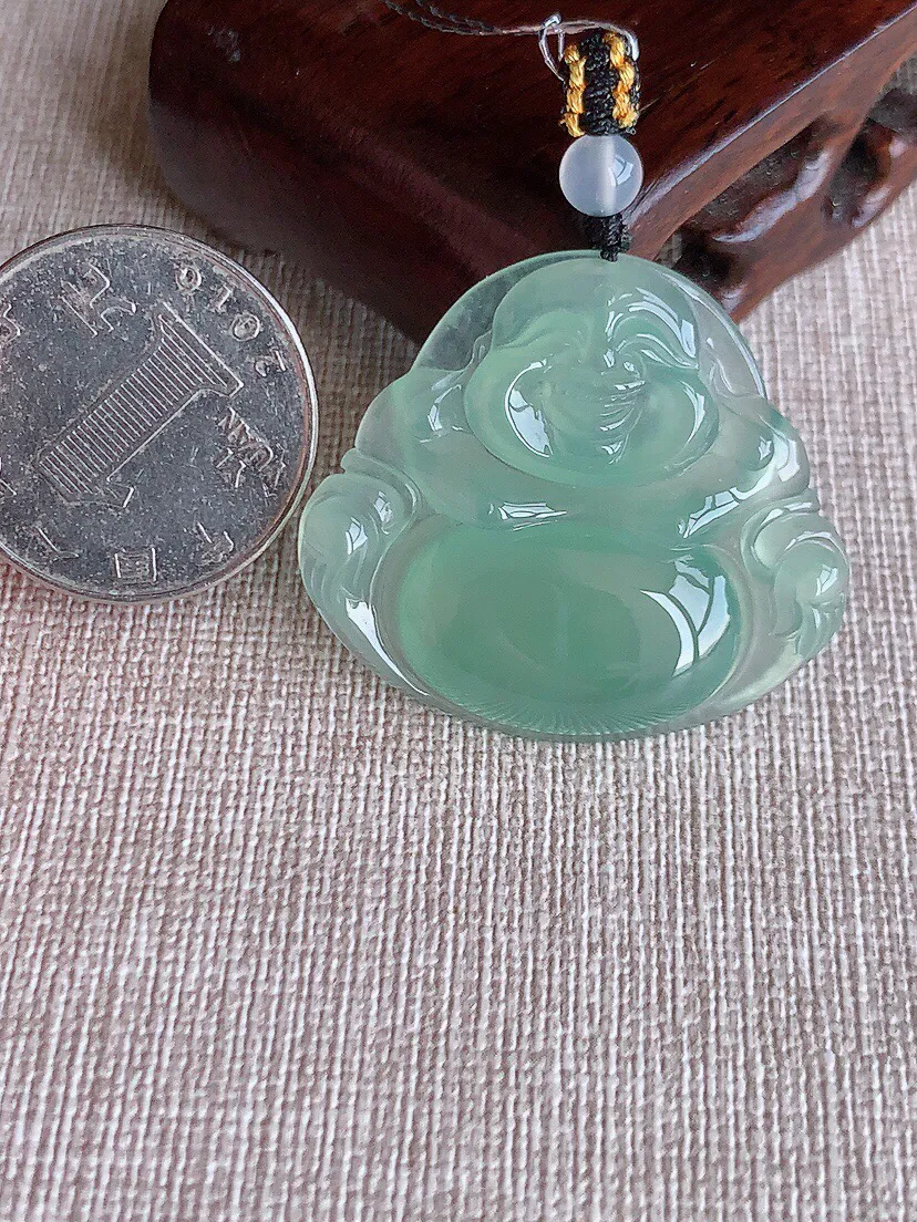a货翡翠老坑冰种晴水佛公吊坠 尺寸31.8×35.8×6mm 重量10.46g 0812
