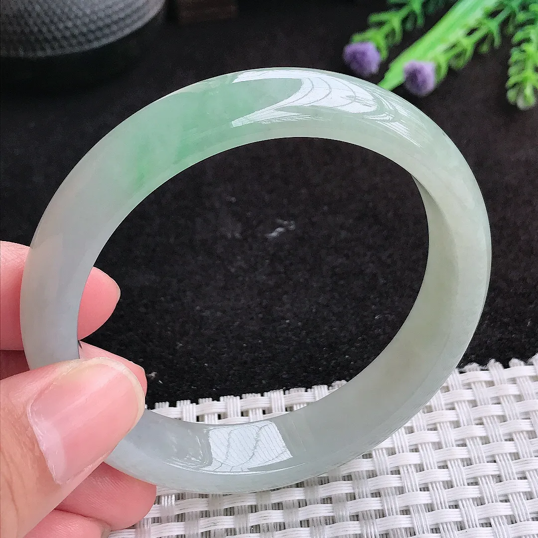 自然光58.5/13.4/8老坑冰胶水灵冰晴宽边翡翠手镯天然玉镯女款百搭