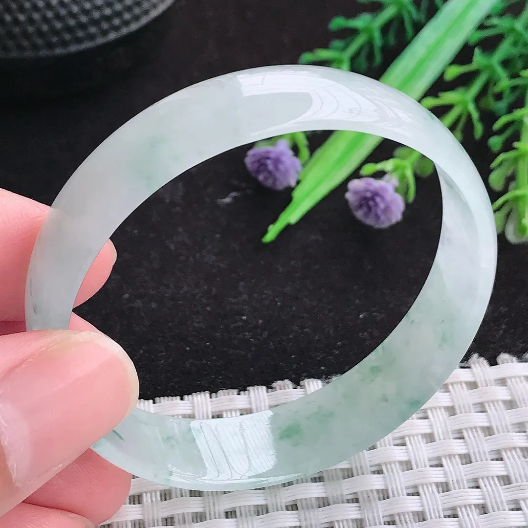 自然光52/13/3.6老坑冰润飘花翡翠手镯天然玉镯女款福镯百搭