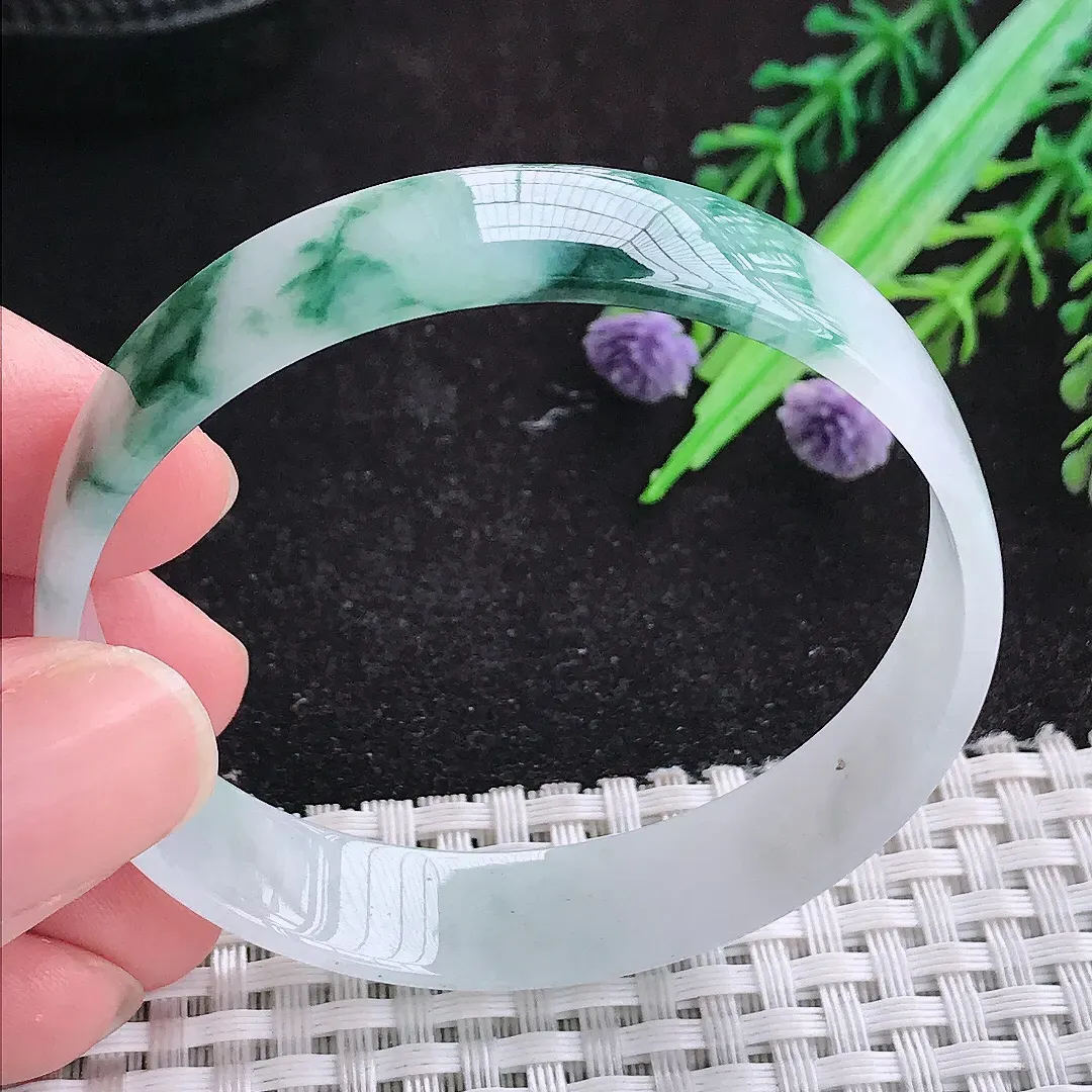 自然光54/11.9/6.2老坑精美冰润飘花福镯天然翡翠手镯女款百搭
