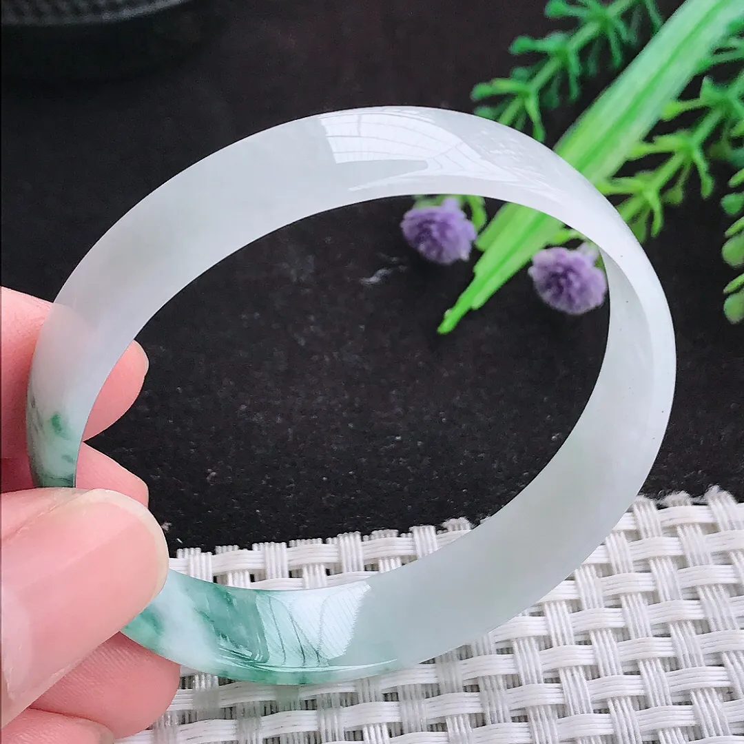 自然光54/11.9/6.2老坑精美冰润飘花福镯天然翡翠手镯女款百搭