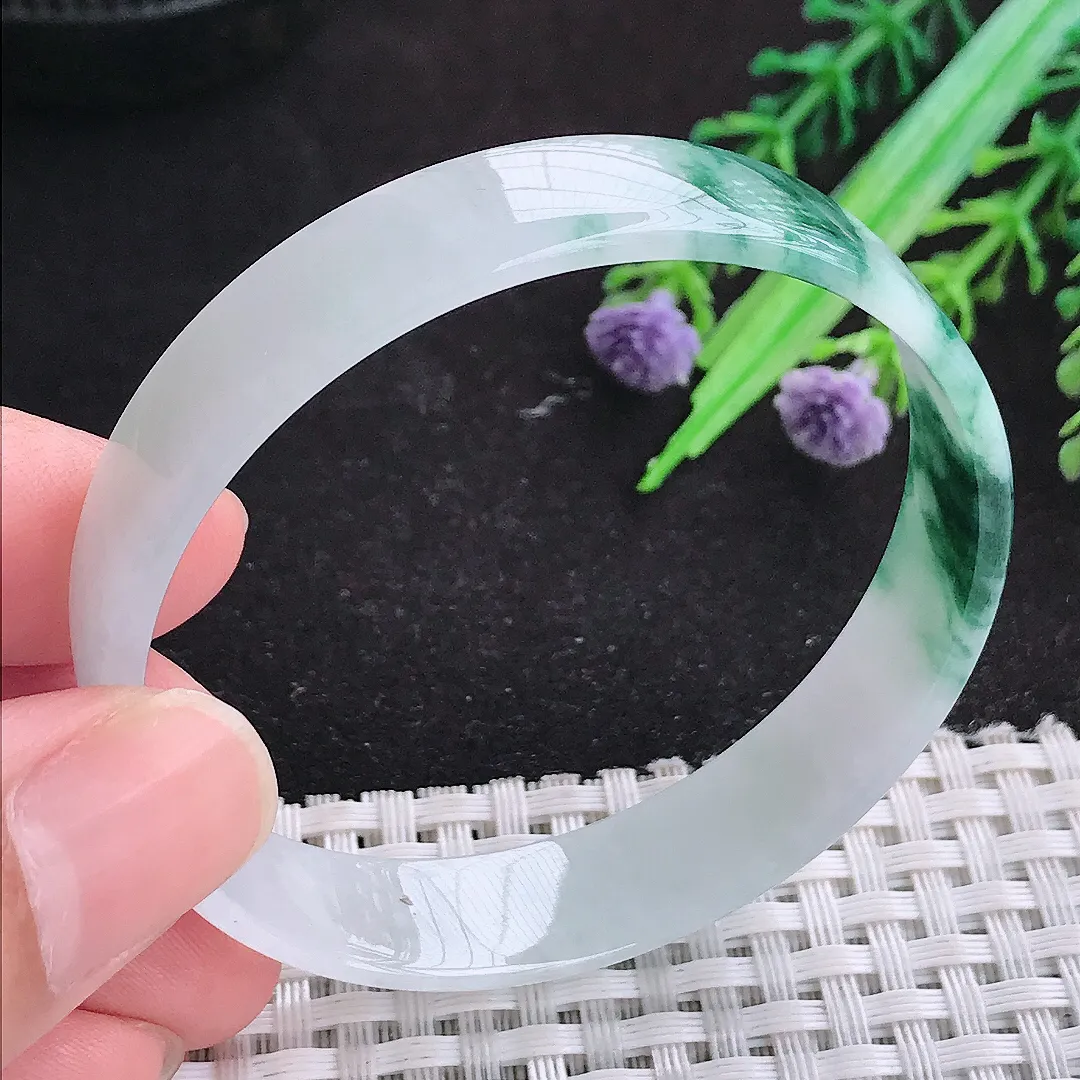 自然光54/11.9/6.2老坑精美冰润飘花福镯天然翡翠手镯女款百搭
