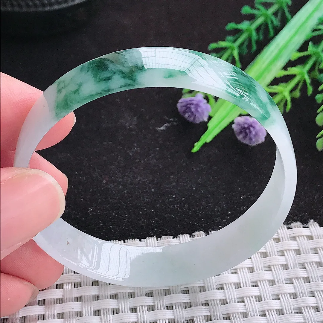 自然光54/11.9/6.2老坑精美冰润飘花福镯天然翡翠手镯女款百搭