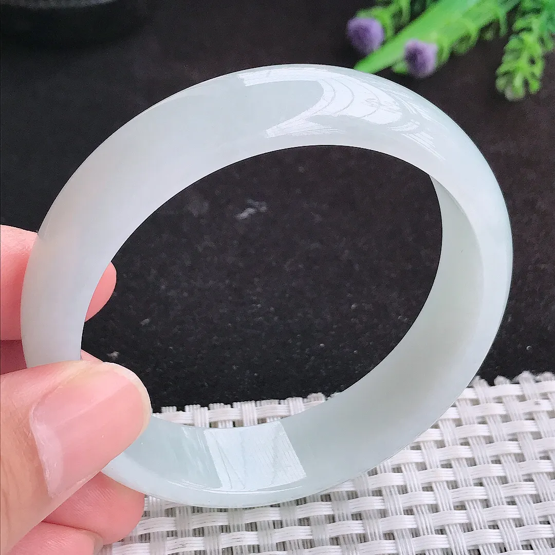 自然光58/15.5/7老坑冰润水灵白月光宽边手镯天然翡翠轮胎玉镯女款百搭