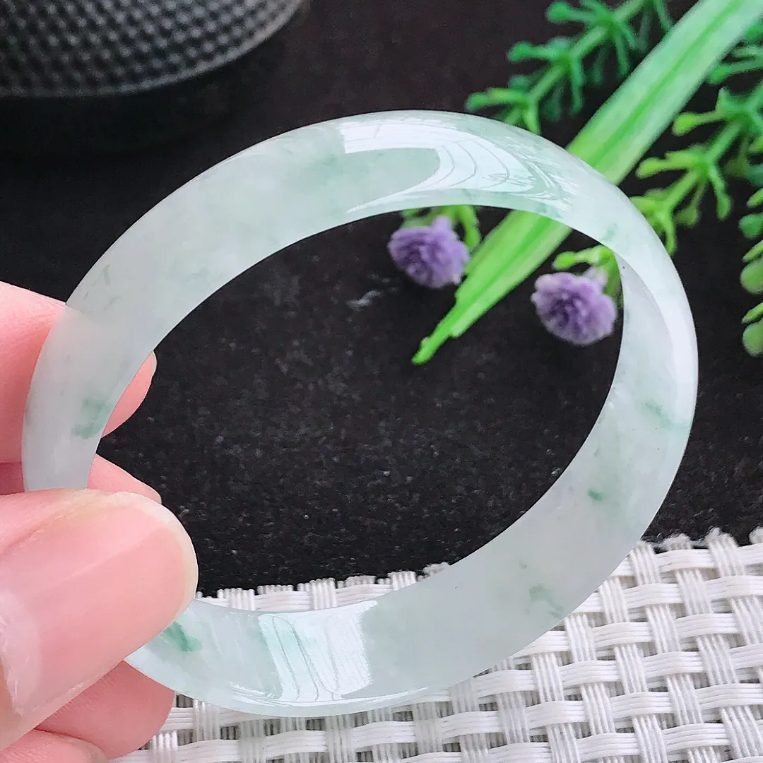 自然光52/13/3.6老坑冰润飘花翡翠手镯天然玉镯女款福镯百搭