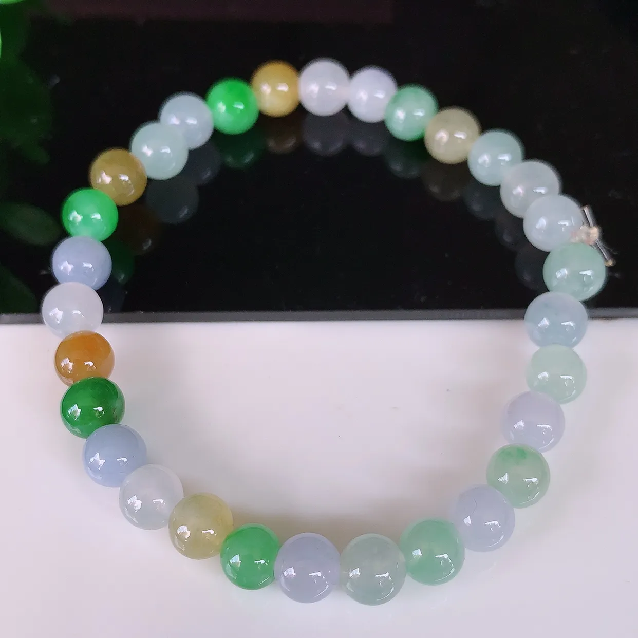自然光实拍，冰胶多宝翡翠手串手链，种老水足，冰清玉润  颜色漂亮  #1.12取一尺寸5.8