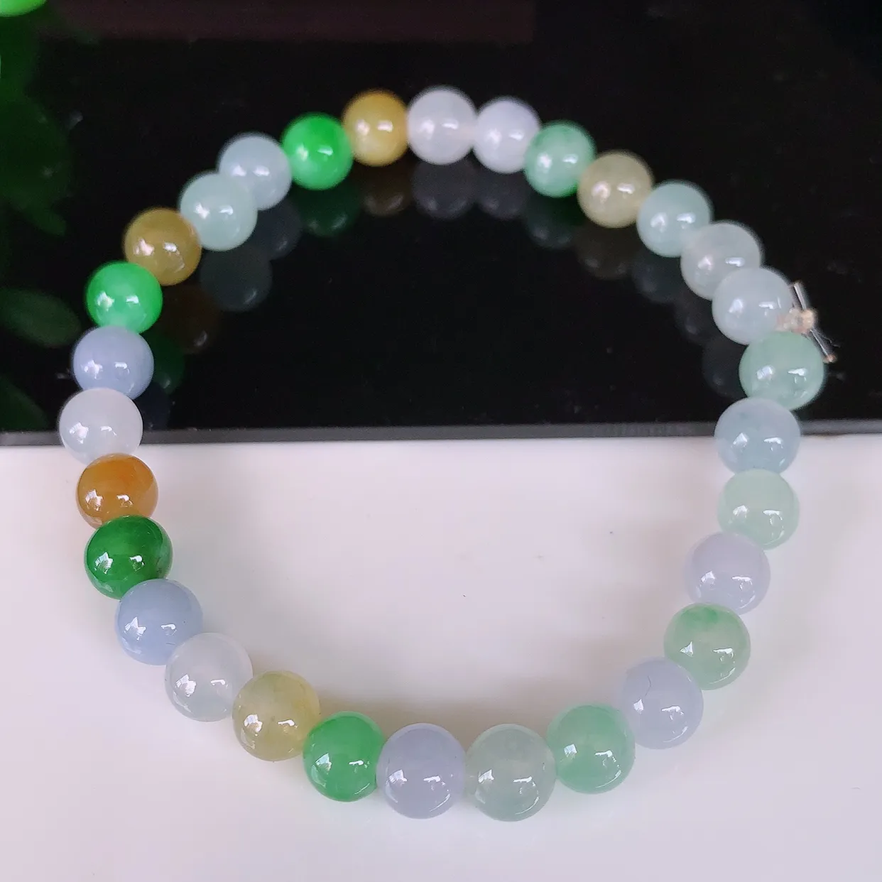 自然光实拍，冰胶多宝翡翠手串手链，种老水足，冰清玉润  颜色漂亮  #1.12取一尺寸5.8