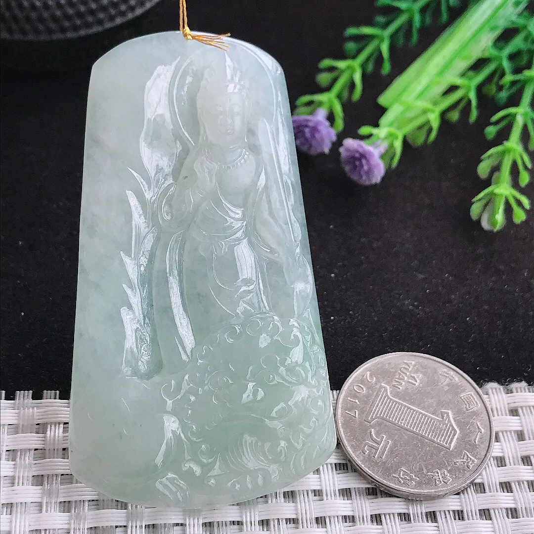 自然光70/39.3/6.3老坑冰胶水灵冰晴文殊菩萨吊坠翡翠玉坠