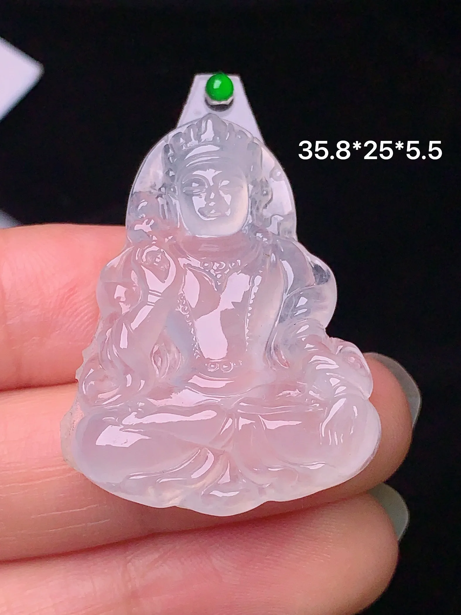 镶嵌款 冰种度母吊坠 玉质细腻 色泽清新艳丽 整体尺寸35.8*25*5.5