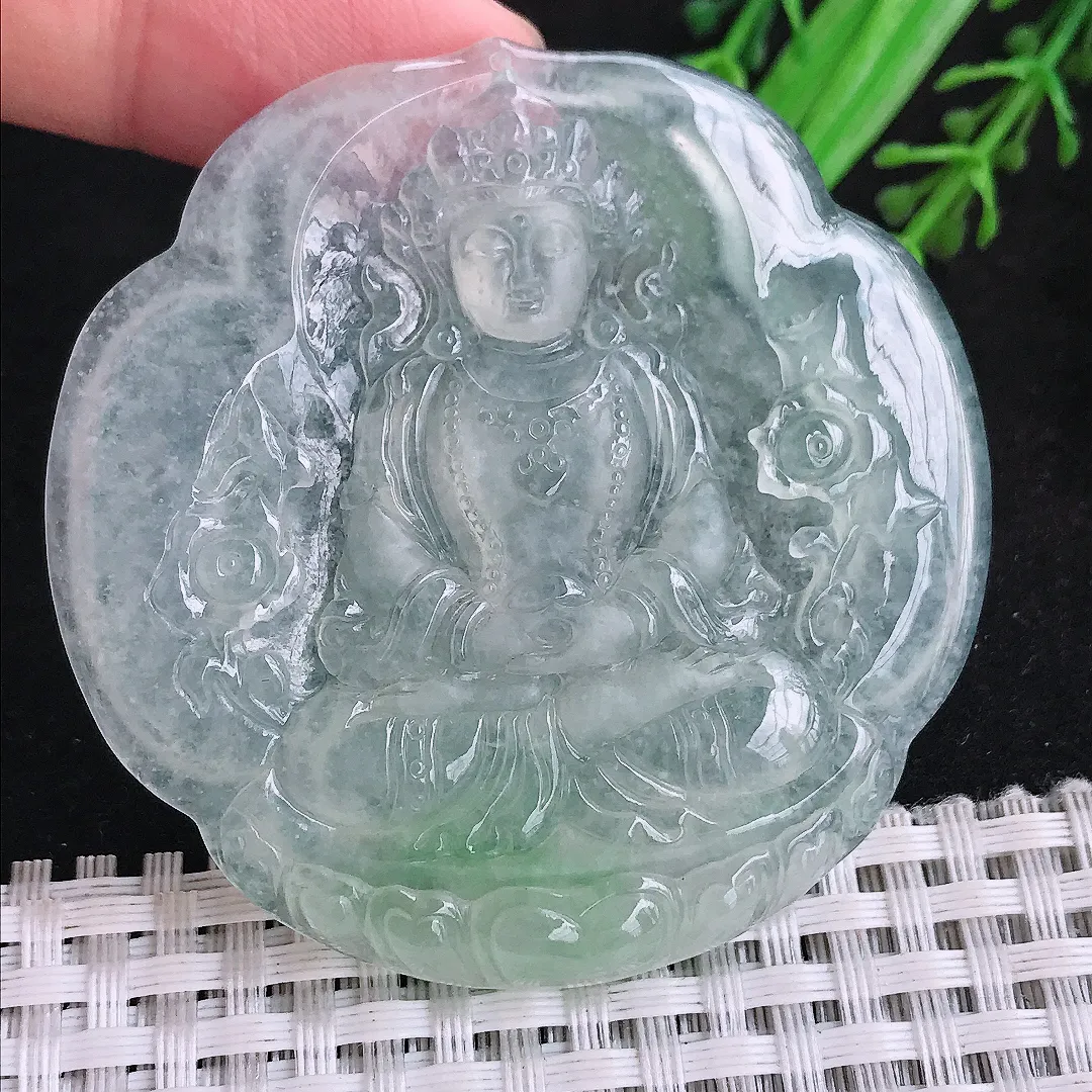 自然光57.5/57.8/5.6老坑冰种果冻胶冰晴渡母菩萨吊坠翡翠玉坠