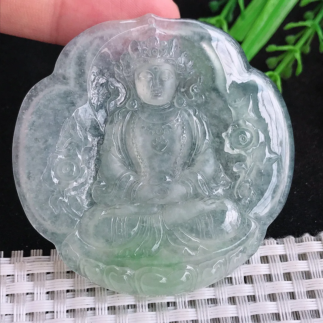自然光57.5/57.8/5.6老坑冰种果冻胶冰晴渡母菩萨吊坠翡翠玉坠