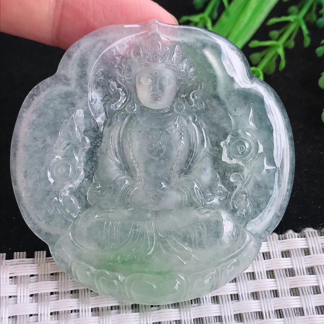 自然光57.5/57.8/5.6老坑冰种果冻胶冰晴渡母菩萨吊坠翡翠玉坠
