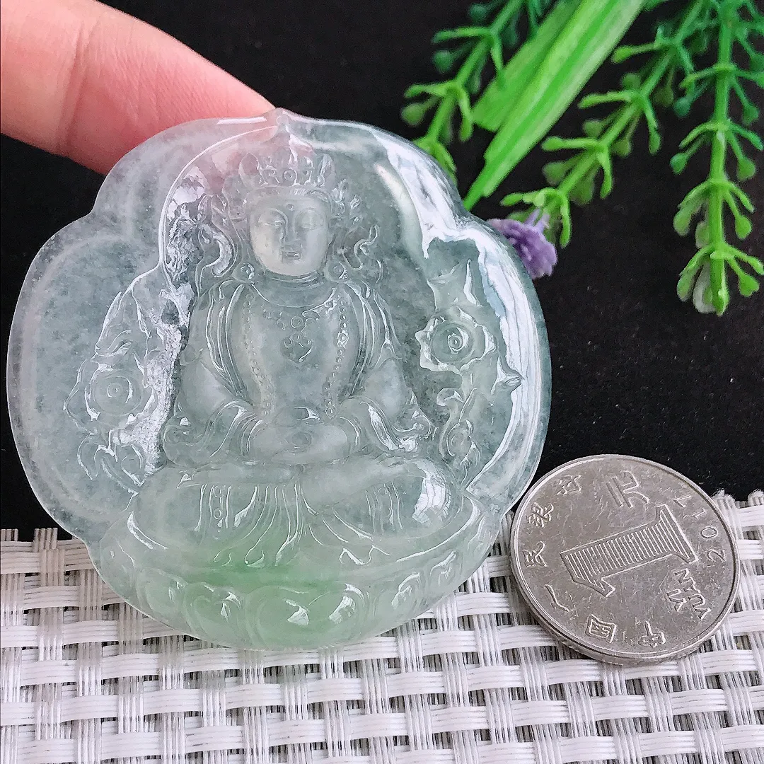自然光57.5/57.8/5.6老坑冰种果冻胶冰晴渡母菩萨吊坠翡翠玉坠