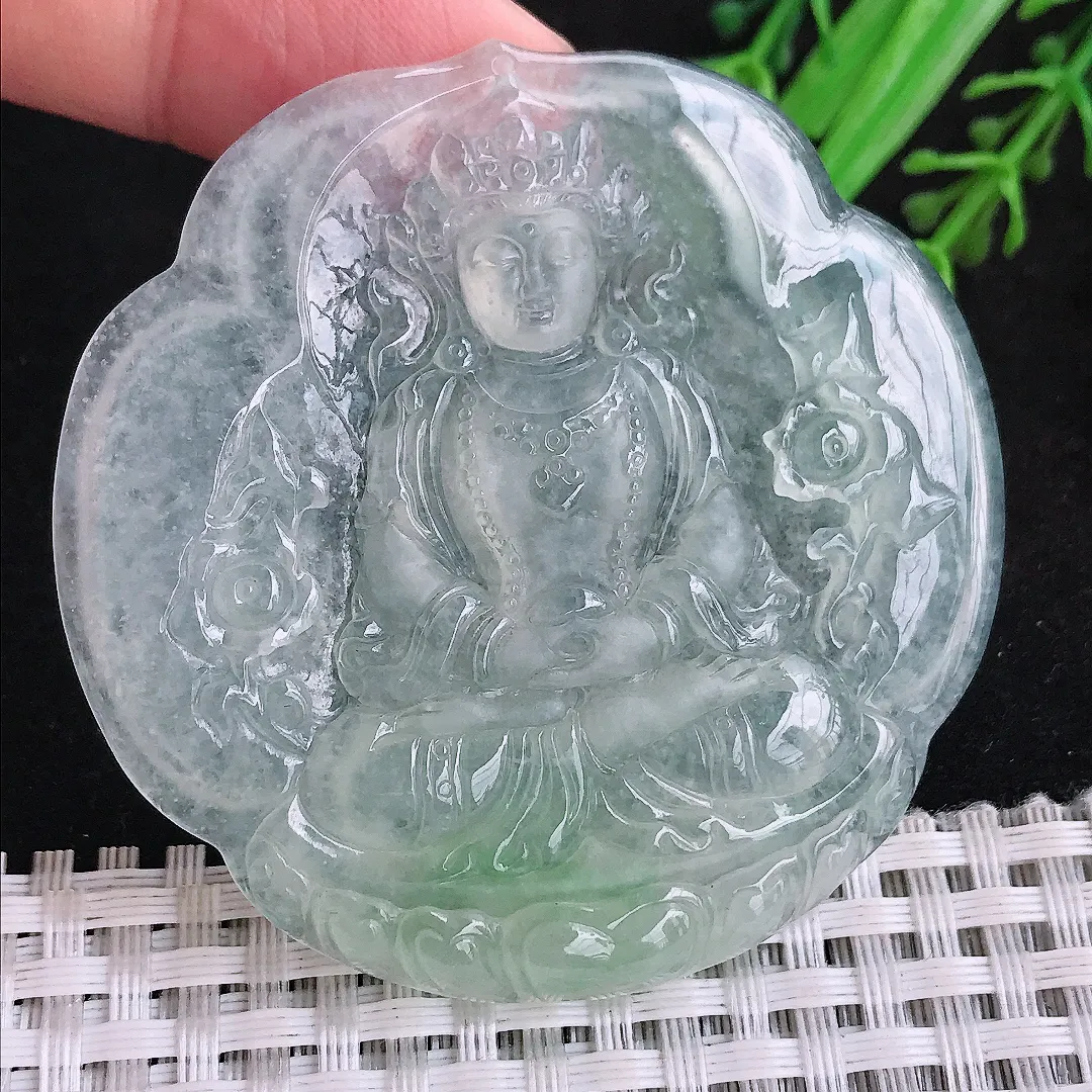 自然光57.5/57.8/5.6老坑冰种果冻胶冰晴渡母菩萨吊坠翡翠玉坠