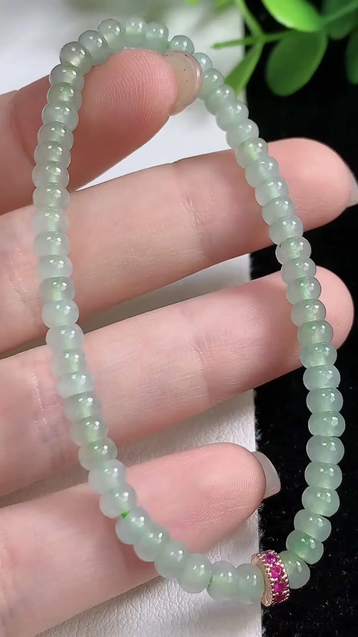 缅甸天然翡翠a货 老坑料起胶冰种 白冰算盘珠手串 手链 尺寸4.6mm  y  7.26