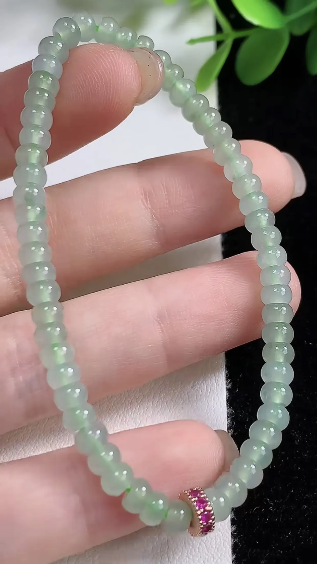 缅甸天然翡翠a货 老坑料起胶冰种 白冰算盘珠手串 手链 尺寸4.6mm  y  7.26