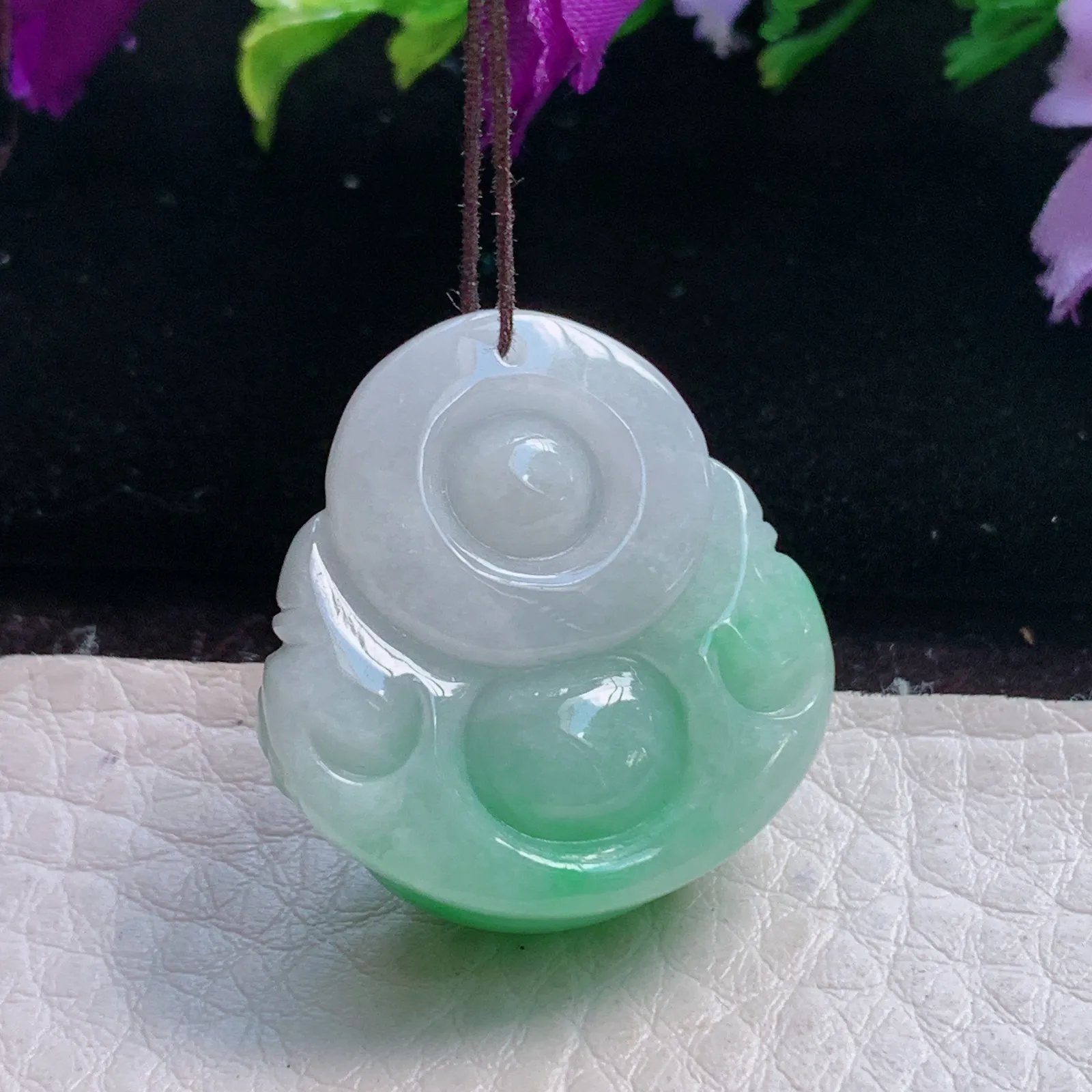 xqa实拍27*25.5*12缅甸翡翠精雕半山水佛公 开心佛玉吊坠 玉挂件