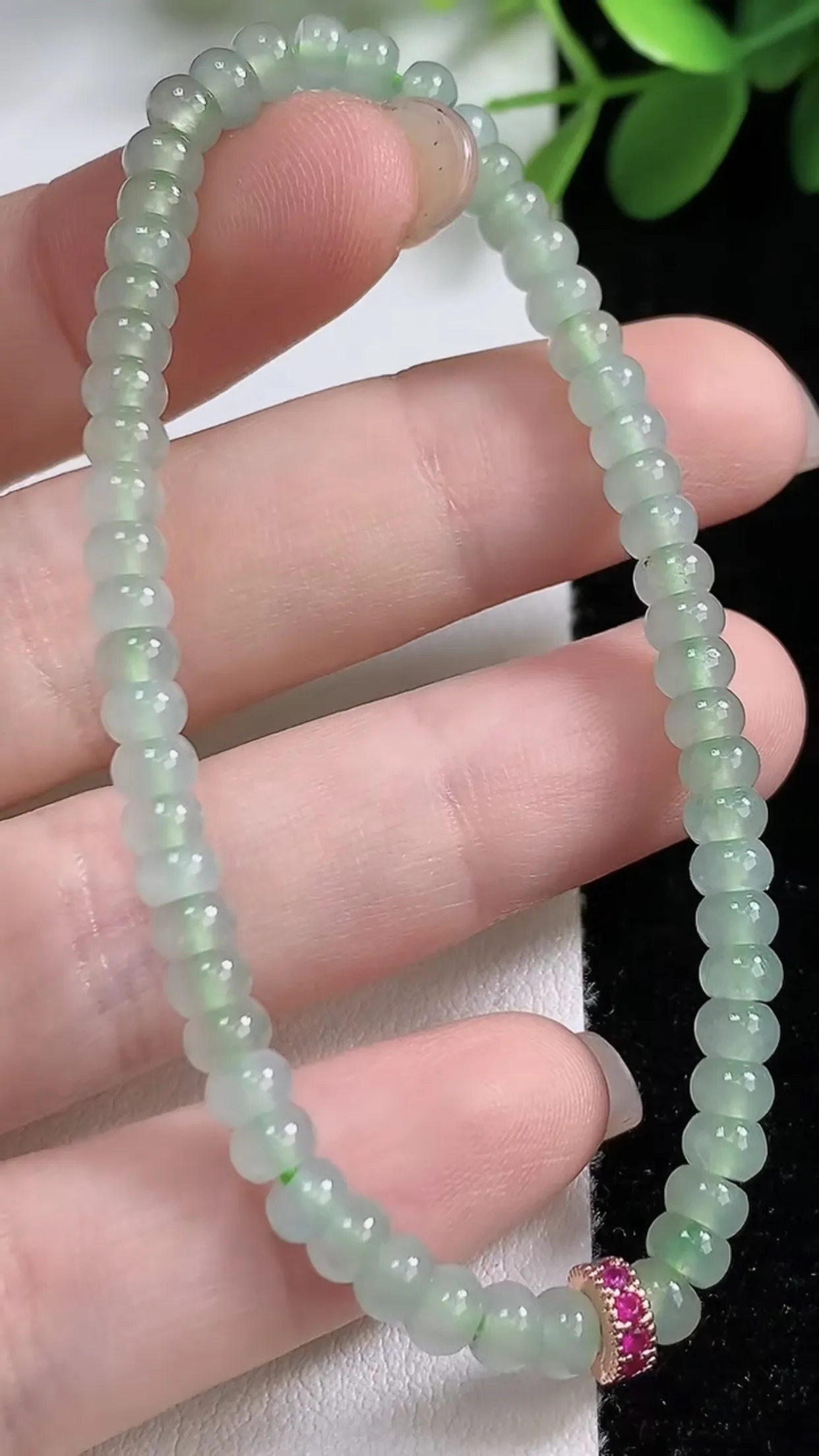 缅甸天然翡翠a货 老坑料起胶冰种 白冰算盘珠手串 手链 尺寸4.6mm  y  7.26