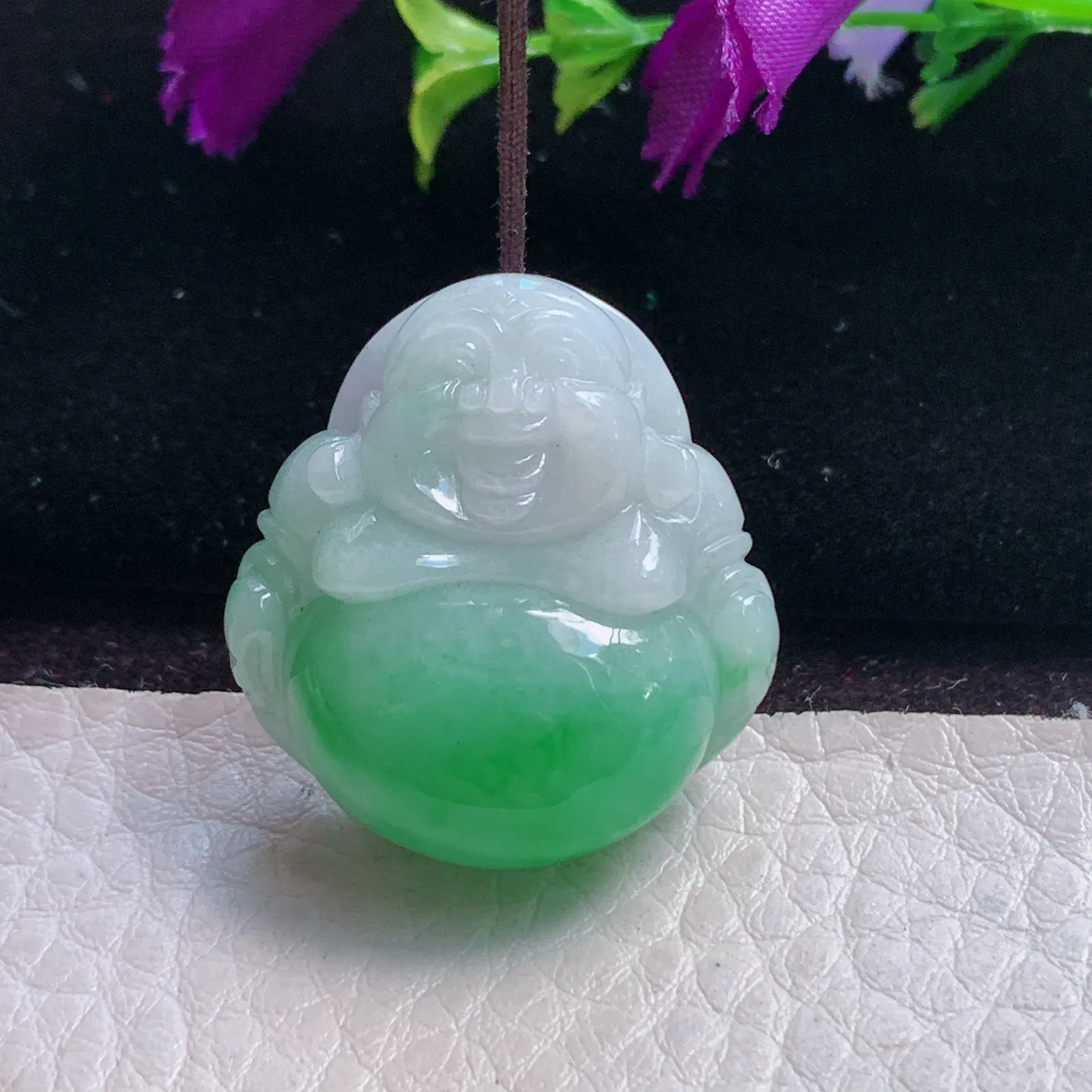 xqa实拍27*25.5*12缅甸翡翠精雕半山水佛公 开心佛玉吊坠 玉挂件