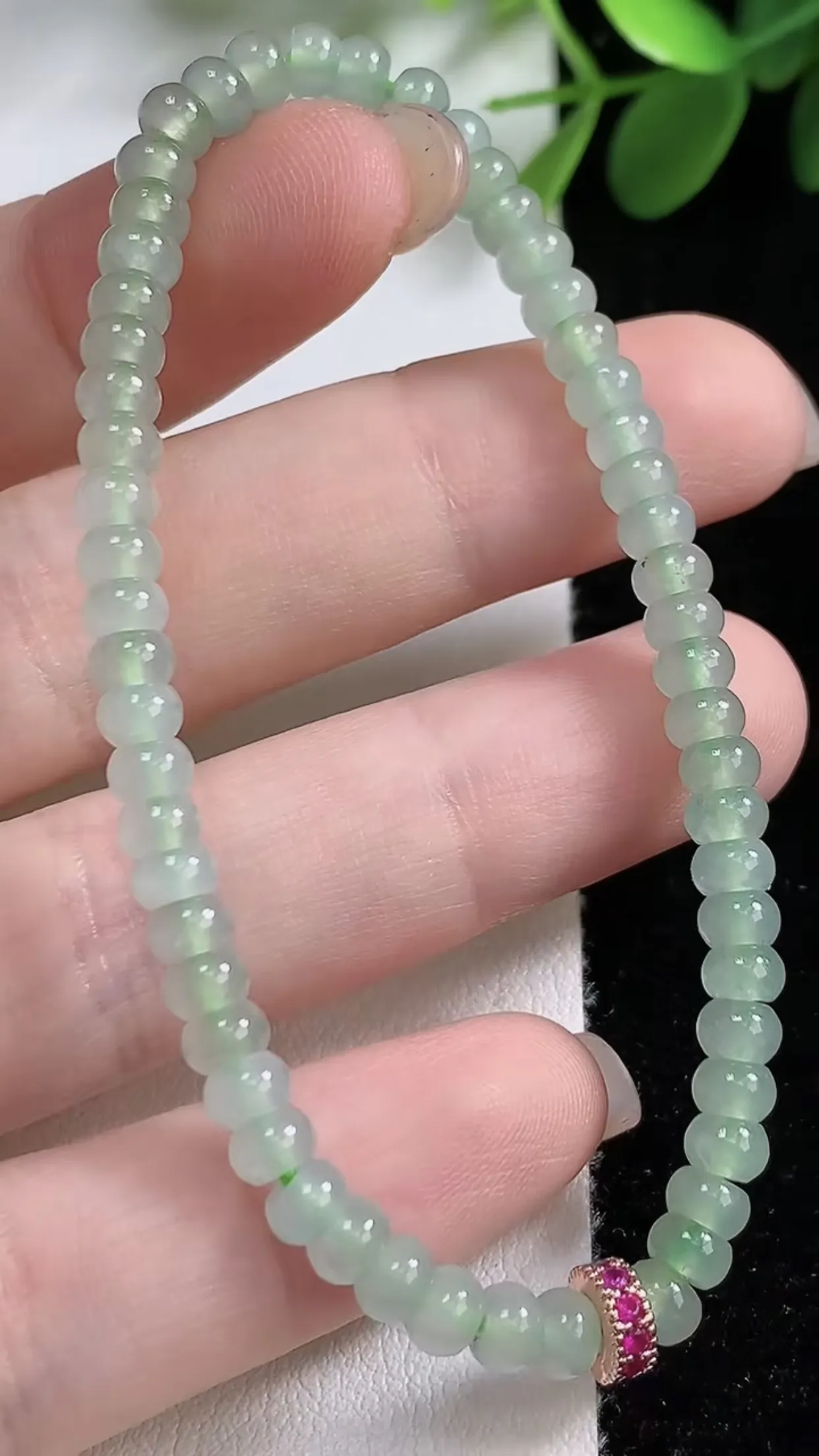 缅甸天然翡翠a货 老坑料起胶冰种 白冰算盘珠手串 手链 尺寸4.6mm  y  7.26