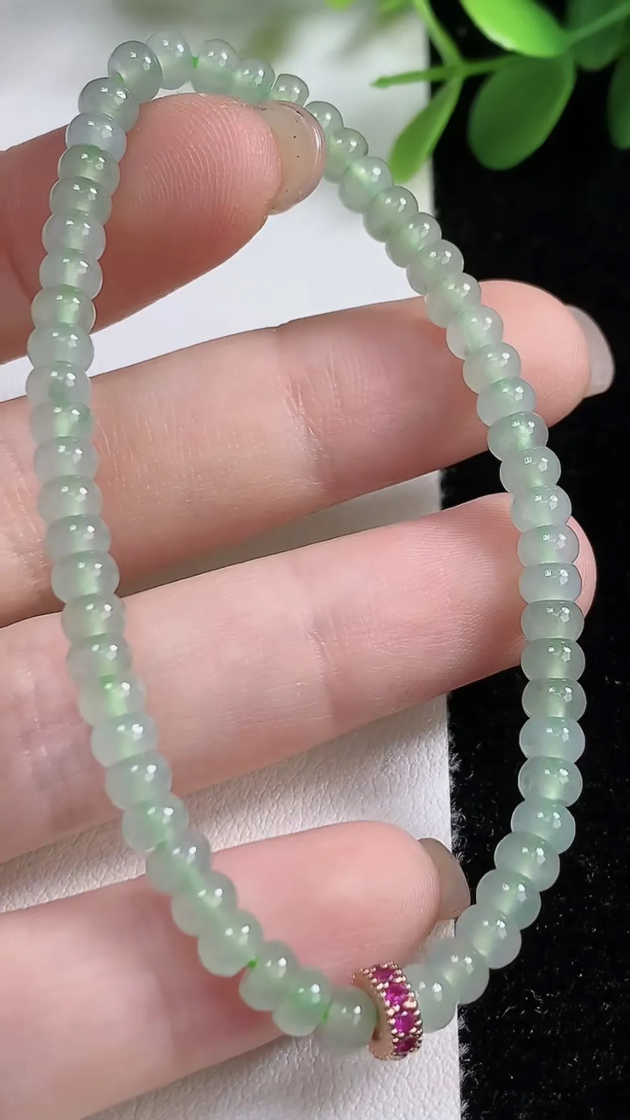 缅甸天然翡翠a货 老坑料起胶冰种 白冰算盘珠手串 手链 尺寸4.6mm  y  7.26