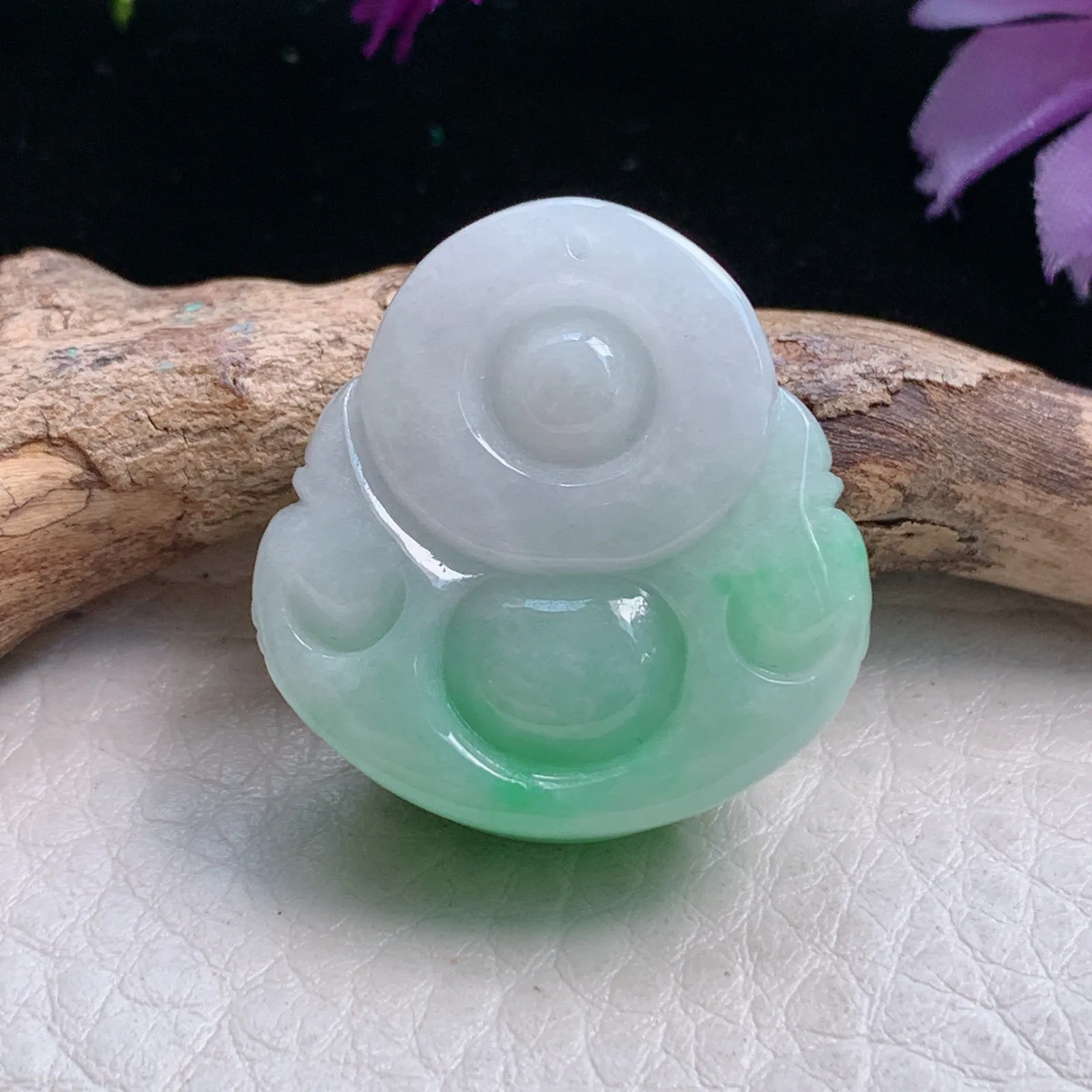 xqa实拍27*25.5*12缅甸翡翠精雕半山水佛公 开心佛玉吊坠 玉挂件