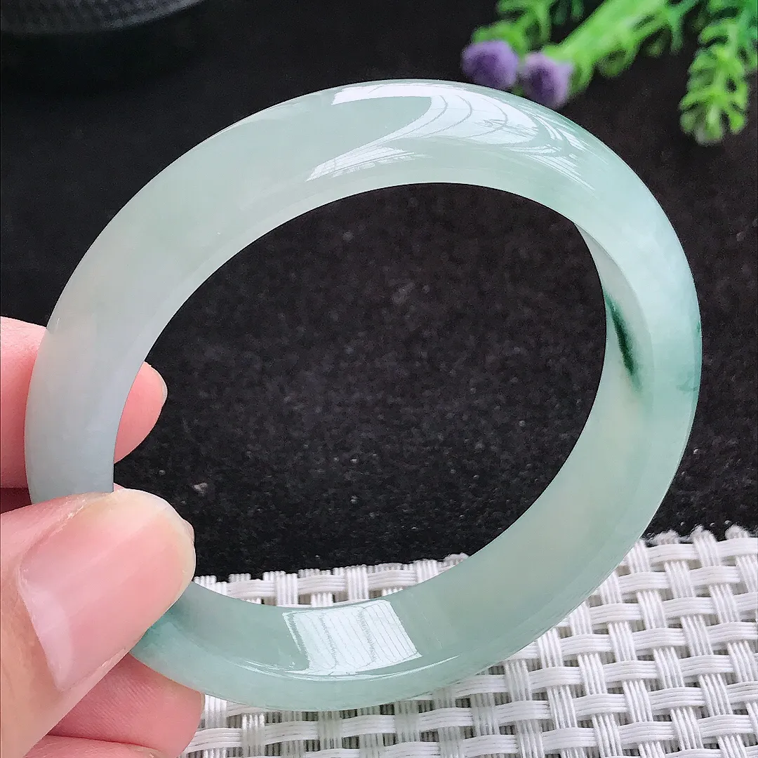 自然光54.5/12.9/7.3老坑冰胶水灵挺特色水墨飘花手镯天然翡翠玉镯女款百搭