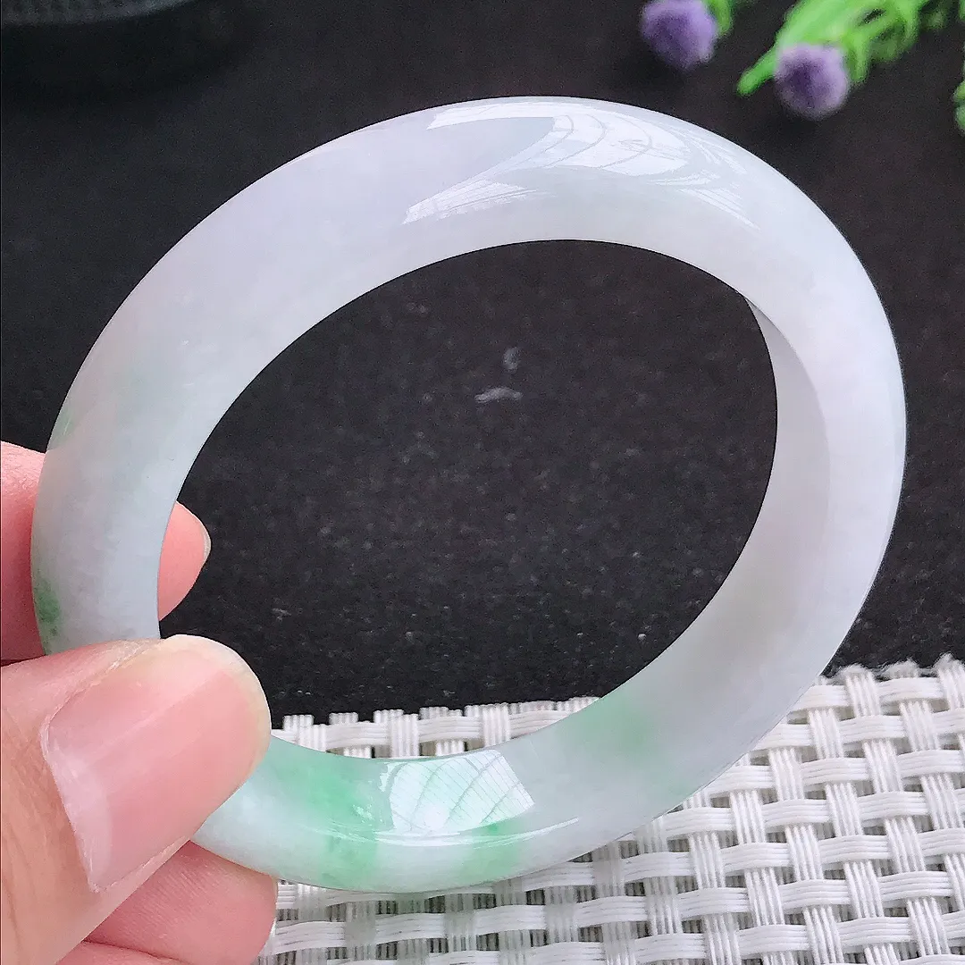 自然光51.8/12/8.2小圈口老坑冰润飘阳绿手镯天然翡翠玉镯女款百搭