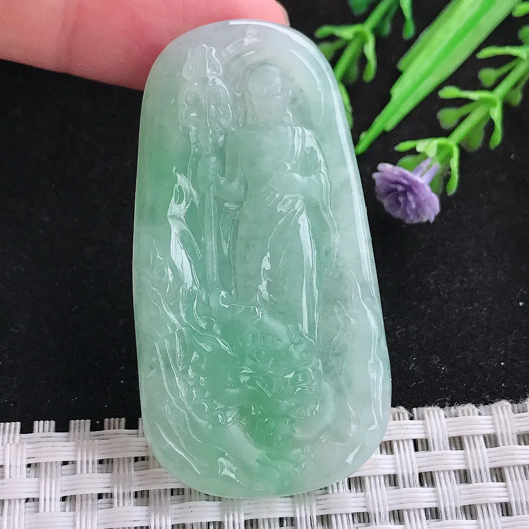 自然光54.3/28.8/6老坑冰润水灵冰晴绿地藏王菩萨吊坠翡翠玉坠